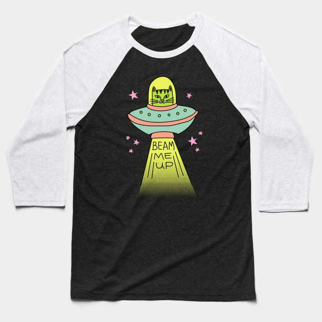 Beam Me Up! Baseball T-Shirt by pinkowlet